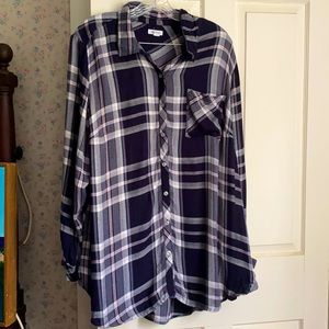 Dressbarn Blue, White and Pink Plaid Button Down